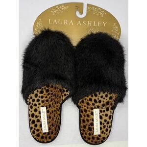 Laura Ashley Cheetah Print Faux Fur Fuzzy Slippers Size Small 5-6 New in Package